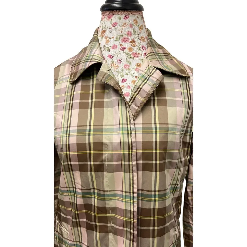 🤎 GAP S Plaid Coat Brown Tan Country Core Vintage Style Lightweight Jacket - Picture 2 of 4